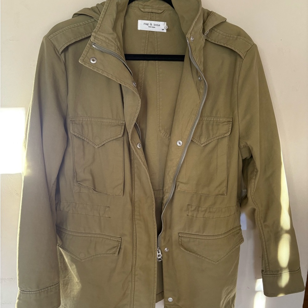 Rag & Bone Khaki Oversized Hooded Double Zip Jacket